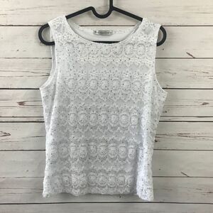 Dress Barn white lace sleeveless top w/rhinestones‎